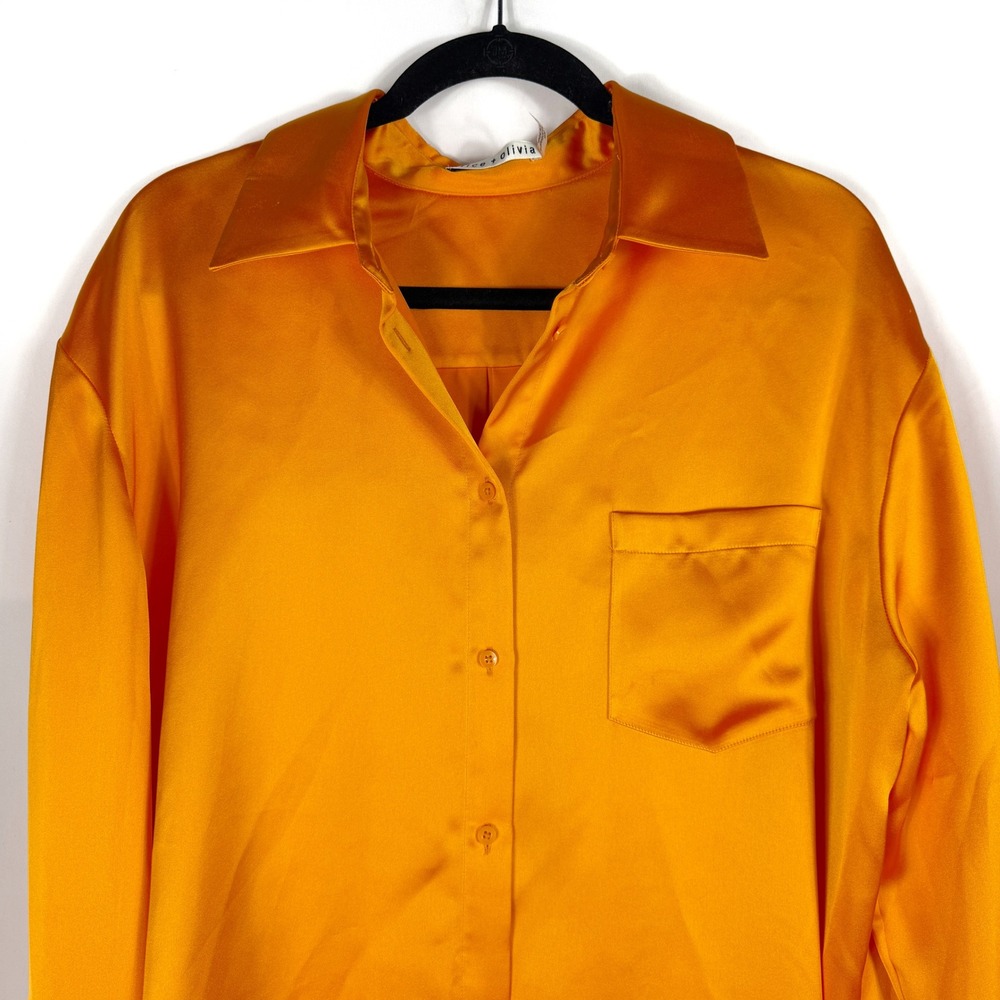 Alice + Olivia Finely Oversized Button Down Shirt Tangerine Orange Women Size M - Picture 7 of 11